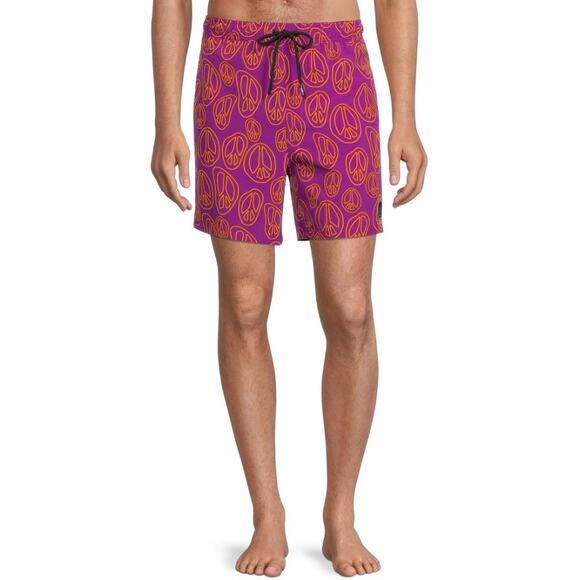NEFF Printed Drawstring Pull On Swim Trunks Swimwear Purple Peace Men's Small - Picture 1 of 7